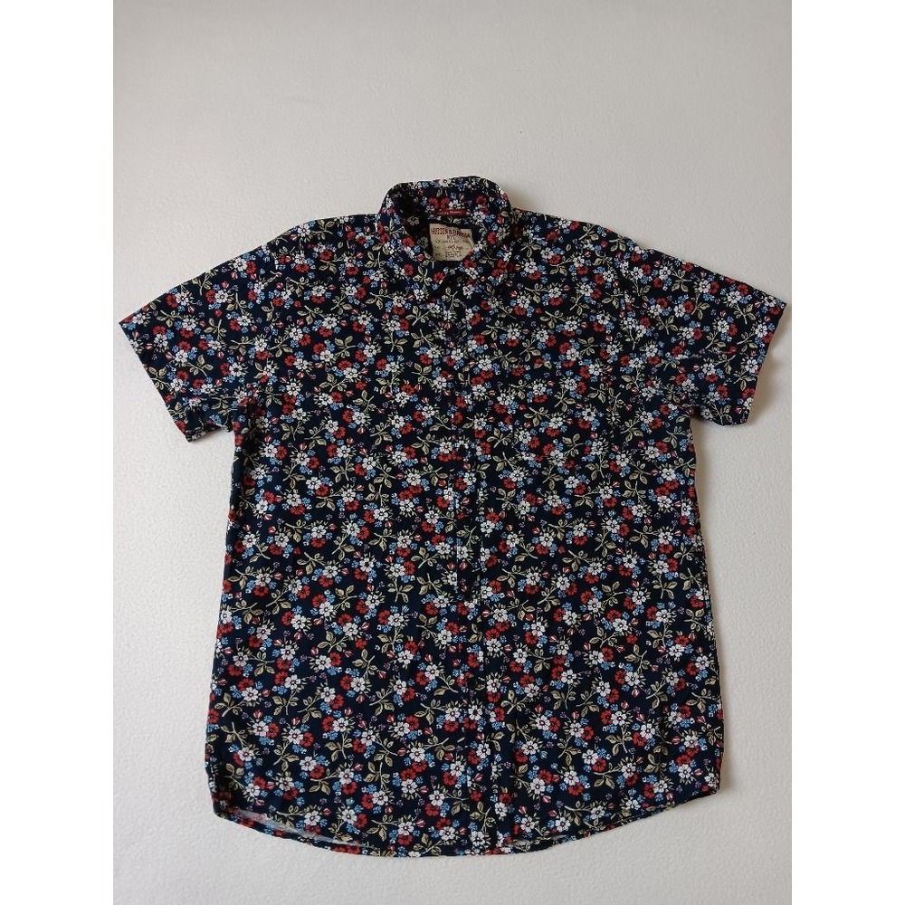Hudson & Barrow NYC Mens L Navy Floral Short Sleeve Button Up Shirt Cotton